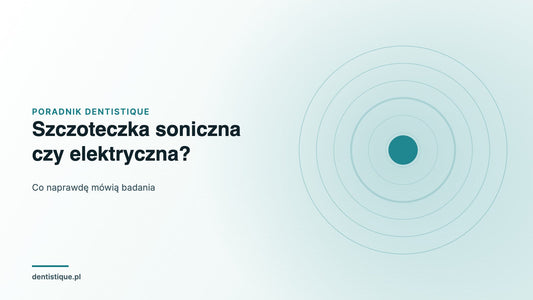 Grafika z koncentrycznymi łukami w kolorach Dentistique — poradnik o szczoteczkach sonicznych i elektrycznych